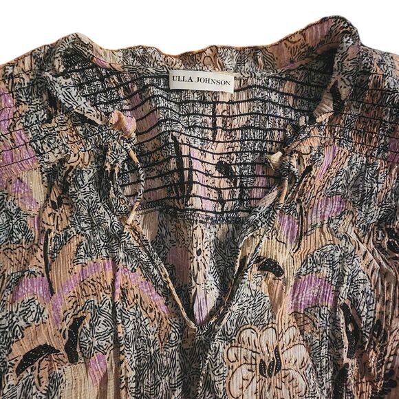 Ulla Johnson Silk Lara Birds of Paradise Ivory Pink Long Sleeve Blouse Size 2 - Picture 6 of 13